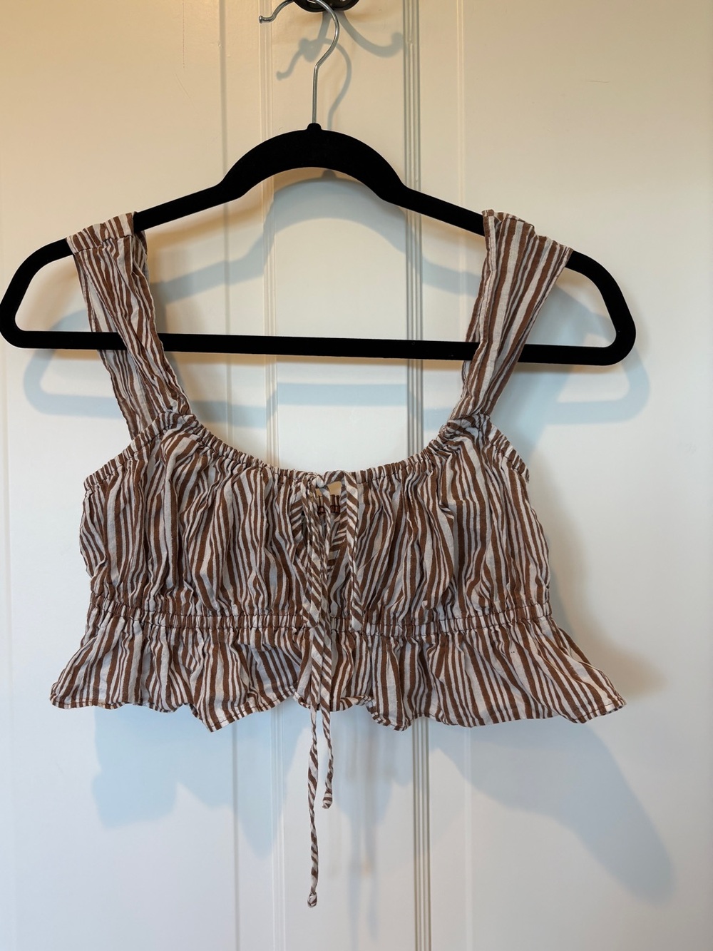 Ciao Lucia Brown Striped Crop Tank Top
